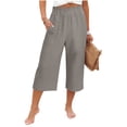 thumbnail image 1 of Yuanlook Women's Linen Cotton Culotte Pants, Vacation Casual Trousers with Ruffled Waist & Solid Color, S-XXL, 1 of 8