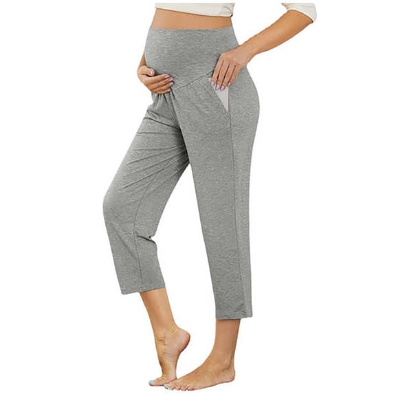 Yuanlook Women's Maternity Capri Pants, High Waist with Side Pockets & Stretch Fabric, S-XXL