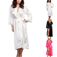 thumbnail image 1 of Yuanlook Women's Maxi Satin Bath Robe, Wrap Front Long Sleeve Lace Trim Belted Loungewear S-XXXL, 1 of 3