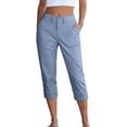 thumbnail image 1 of Yuanlook Women's Mid-Rise Button Fly Capri Pants, Casual Straight Leg Cropped Trousers with Side Pockets, S-XXXL, 1 of 9