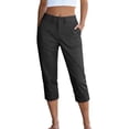 thumbnail image 1 of Yuanlook Women's Mid-Rise Button Fly Capri Pants, Casual Straight Leg Cropped Trousers with Side Pockets, S-XXXL, 1 of 9