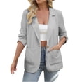thumbnail image 1 of Yuanlook Women's Notch Lapel Linen Blazer, One Button Roll Up Sleeve Pocket Loose Casual Jacket S-XXL,Tops, 1 of 9