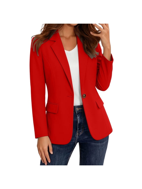 Women's Notched Lapel Single Button Blazer, Long Sleeve Slim Casual Work Suit Jacket S-XXL,Tops