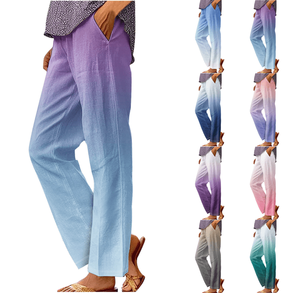 Yuanlook Women's Ombre Gradient Straight Trousers, Elastic High Waist Side Pockets Spring Autumn Daily Walking Pants L-XXXL