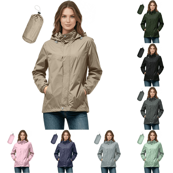 Yuanlook Women's Packable Hooded Rain Jacket, Lightweight Waterproof Windbreaker Adjustable Drawstring Cuff Pocket Outdoor Coat S-XXXL Tops