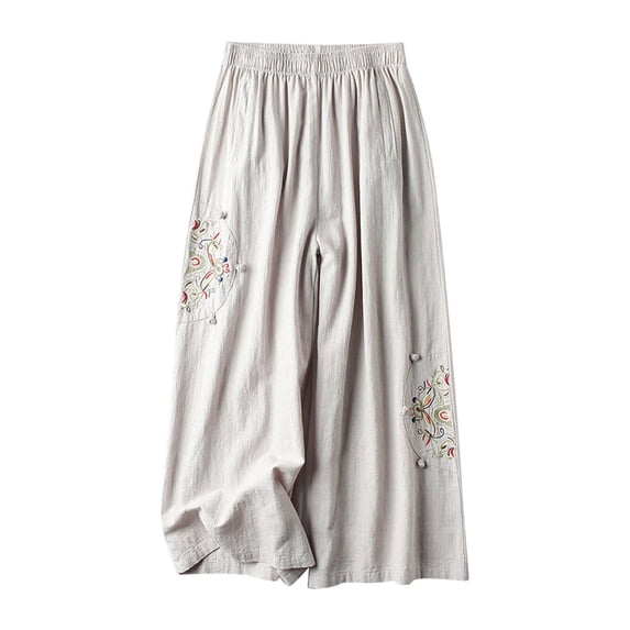 Yuanlook Women's Palazzo Pants,Cotton Linen Wide Leg Beach Pants High Waisted Lounge Pants with Pockets