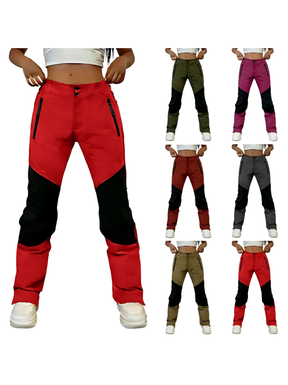 Women's Panel Splice Outdoor Hiking Pants, Zip‑Secure Pockets Straight Leg Reinforced Slacks for Backpacking Adventure Urban Commute S‑XXXL