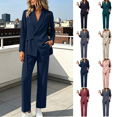 thumbnail image 1 of Yuanlook Women's Plus Size Coordinated Workwear Suit Set, Shawl Lapel Single Button Blazer and High rise Straight Pants for Office Wear and Social Events M‑5XL, 1 of 8