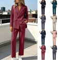 thumbnail image 1 of Yuanlook Women's Plus Size Coordinated Workwear Suit Set, Shawl Lapel Single Button Blazer and High rise Straight Pants for Office Wear and Social Events M‑5XL, 1 of 8