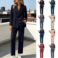 thumbnail image 1 of Yuanlook Women's Plus Size Coordinated Workwear Suit Set, Shawl Lapel Single Button Blazer and High rise Straight Pants for Office Wear and Social Events M‑5XL, 1 of 8