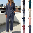 thumbnail image 1 of Yuanlook Women's Plus Size Coordinated Workwear Suit Set, Shawl Lapel Single Button Blazer and High rise Straight Pants for Office Wear and Social Events M‑5XL, 1 of 8