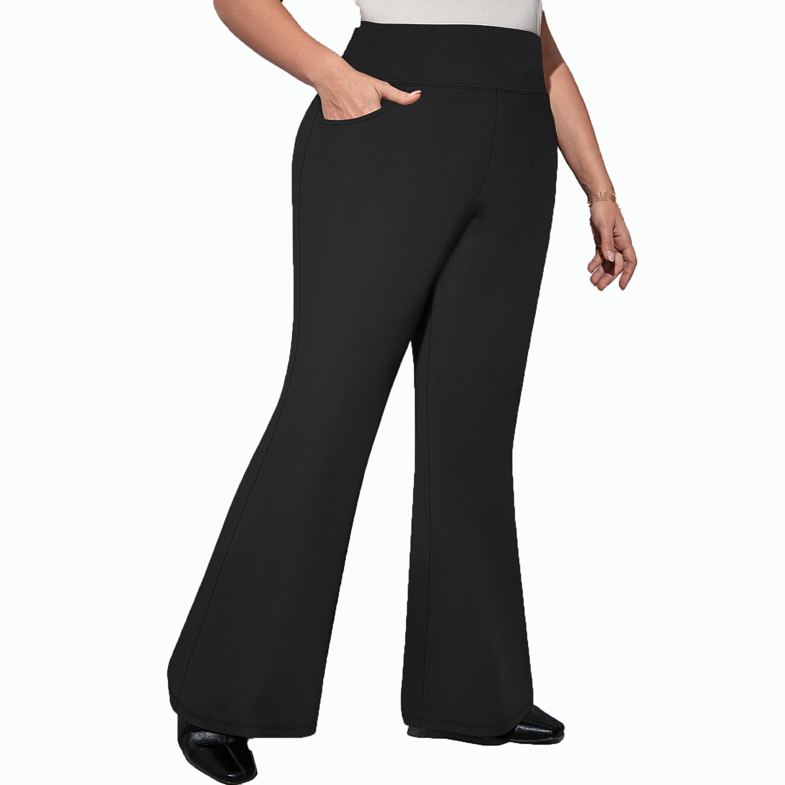 Yuanlook Women's Plus Size Flared Dress Pants,Bootcut Pull On Women's Wear  to Work Pants Business Work Trousers - Black - XXXL