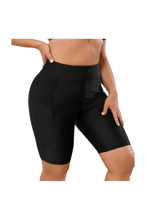 Women's Plus Size High Waist Swim Shorts Leggings Yoga Pants with Pocket Modest Full Coverage Swimwear Bottoms