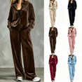 thumbnail image 1 of Yuanlook Women's Plus Size Velvet 2‑Piece Tracksuit Set, Zip‑Up Hooded Jacket and Wide Leg Pants Matching Outfit for Daily Wear and Casual Outdoor Activities S‑5XL, 1 of 7