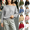 thumbnail image 1 of Yuanlook Women's Relaxed Fit Pullover Sweatshirts, Off Shoulder Wide Neck Long Sleeve Tops with Stretch Ribbed Trim Lounge Wear S‑XXXL, 1 of 8