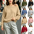 thumbnail image 1 of Yuanlook Women's Relaxed Fit Pullover Sweatshirts, Off Shoulder Wide Neck Long Sleeve Tops with Stretch Ribbed Trim Lounge Wear S‑XXXL, 1 of 8