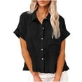 thumbnail image 1 of Yuanlook Women's Short Sleeve Button Down Shirts Casual Loose Fit Collared Linen Work Blouse Tops with Pocket S-XXL, 1 of 9