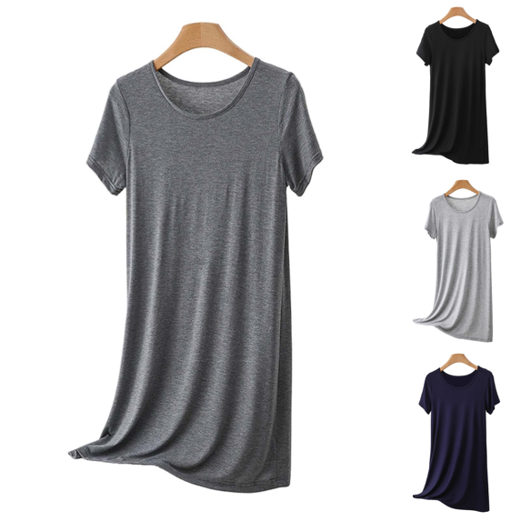 Yuanlook Women's Short Sleeve Nightgown, U-Neck Loose Soft Midi Sleep Dress Casual Loungewear M-XL