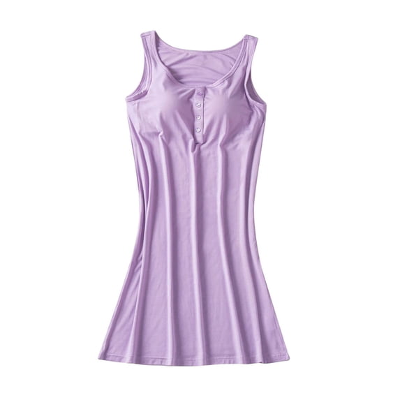 Yuanlook Women's Sleeveless Nightgown With Built In Bra, Henley Neck Tank Sleep Dress Casual Home Loungewear M-XXXL