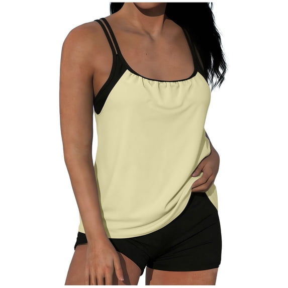 Yuanlook Women's Sleeveless Tankini Set with Shorts Quick Dry Layered Water Sports Swimwear Size S-XXL