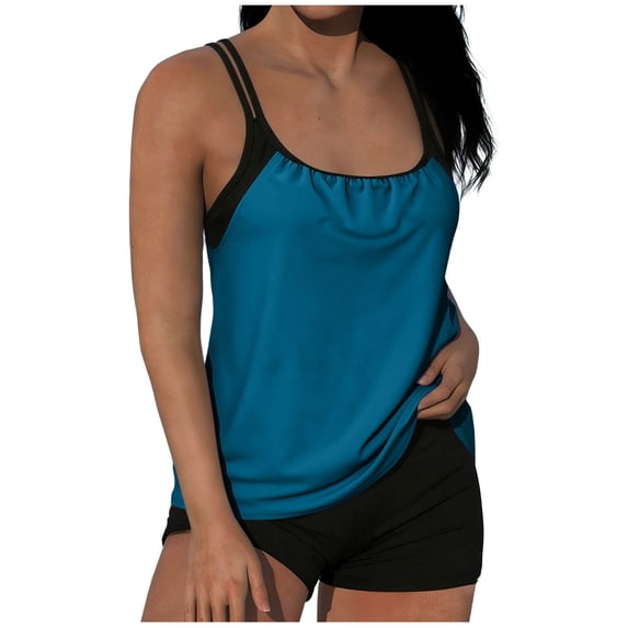 Yuanlook Women's Sleeveless Tankini Set with Shorts Quick Dry Layered Water Sports Swimwear Size S-XXL