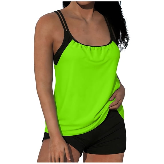 Yuanlook Women's Sleeveless Tankini Set with Shorts Quick Dry Layered Water Sports Swimwear Size S-XXL