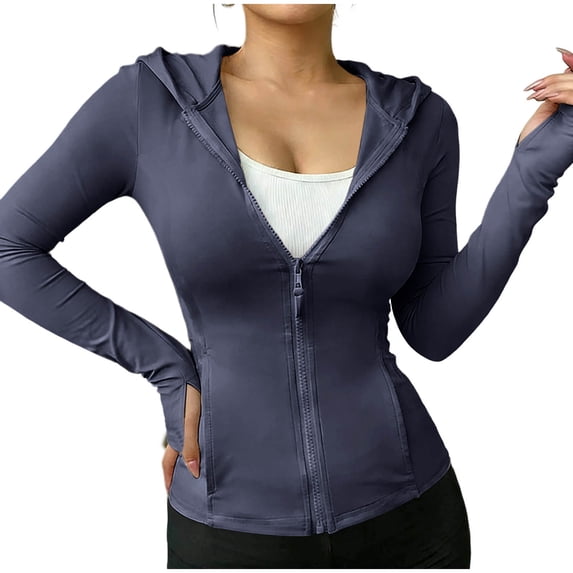 Yuanlook Women's Slim Fit Zip Front Sun Hooded Jacket, Hood Drawstring Long Sleeve Breathable Layering Tops S-XXL
