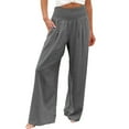 thumbnail image 1 of Yuanlook Women's Smocked High Waist Cotton-Linen Pants Vacation & Beach Casual Wide Leg Trousers Size S-XXXL, 1 of 6