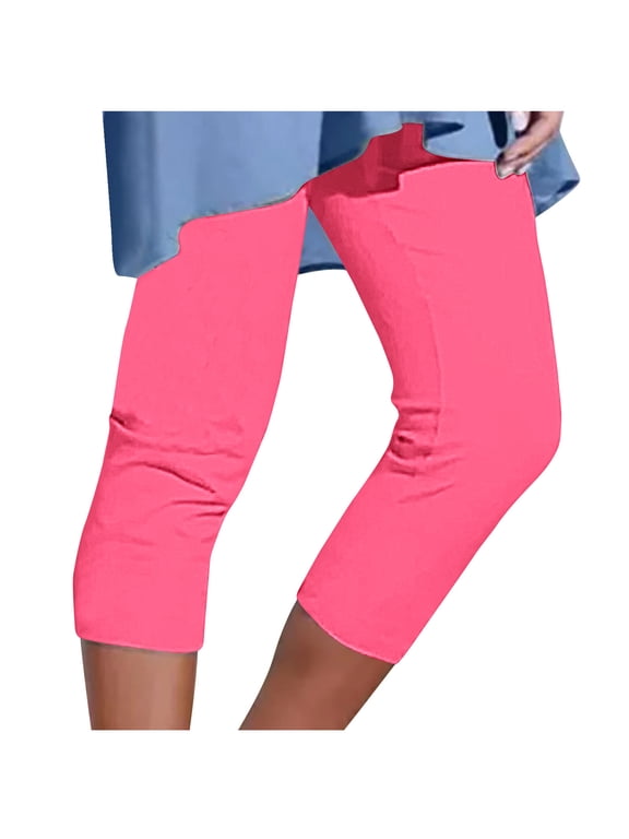 Women's Solid Color Capri Leggings High Waist Stretchy Casual Trousers Size M-4XL