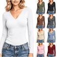 thumbnail image 1 of Yuanlook Women's Solid Long Sleeve Bodysuit Shirts, V Neck Slim Casual Basic Tops for Short Day Trip S-XXL Tops, 1 of 8
