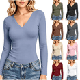 thumbnail image 1 of Yuanlook Women's Solid Long Sleeve Bodysuit Shirts, V Neck Slim Casual Basic Tops for Short Day Trip S-XXL Tops, 1 of 8