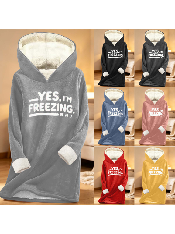 Women's Stylish Winter Warm Layering Hoodies, Letter Graphic Long Sleeve Pullover for Vacation Errands Daily Wear S-XXXL