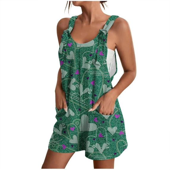 Yuanlook Women's Summer Heart Print Romper, Sleeveless Jumpsuit with Pockets for Casual & Vacation, S-XXXL