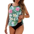 thumbnail image 1 of Yuanlook Women's Tankini Set Flowy Tank Top with Padded Floral Swimsuit Tummy Control Bathing Suits with Thong - Green - M, 1 of 6