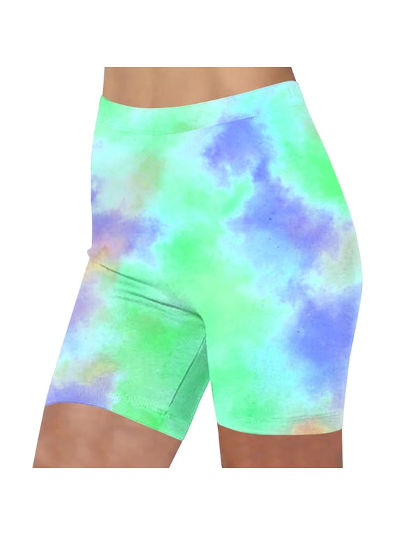 Women's Tie-Dye Print Biker Shorts, High Waist Stretchy Compression Shorts for Workout & Daily Wear, S-XXXL
