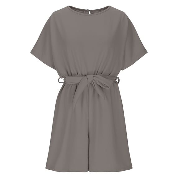 Yuanlook Women's Tie-Waist Romper, Boat Neck Dolman Sleeve Casual Playsuit