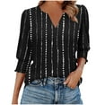 thumbnail image 1 of Yuanlook Women's V Neck Fashion Tops,3/4 Length Sleeve Business Casual Blouses Smocked Cuffs Summer Tees Shirts - Black - XXL, 1 of 7