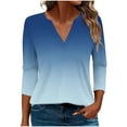 thumbnail image 1 of Yuanlook Women's V Neck T-Shirts 3/4 Sleeve Blouse Tops Half Sleeve Dressy Casual Tees Solid Basic Shirts - Navy - L, 1 of 7