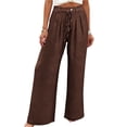 thumbnail image 1 of Yuanlook Women's Wide Leg Pants, Crinkle Fabric with Single-Button & Drawstring Waist, S-XXL, 1 of 5