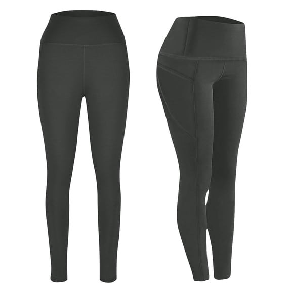 Yuanlook Women's Winter Athletic Leggings, Solid High Waist Fleece Lined Side Pocket Stretch Yoga Pants S-XXL