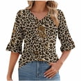 thumbnail image 1 of Yuanlook Womens 3/4 Length Sleeve Tops Loose Fit Casual V Neck Shirts Ruffle Sleeve Tunic Blouses - Khaki - M, 1 of 5