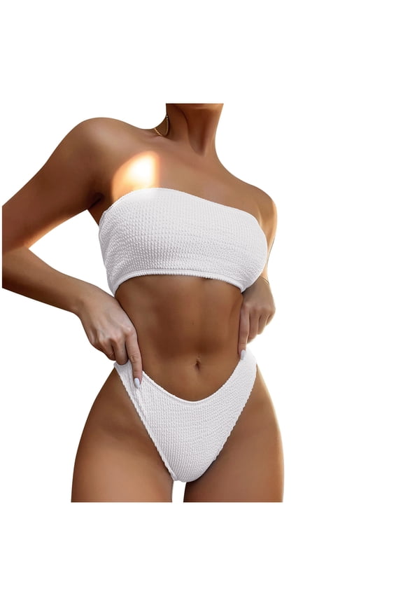 Womens Bikini Two Piece Swimsuits Strapless Bandeau Bathing Suit Triangle Bottoms Slimming Swim Suits,White,M