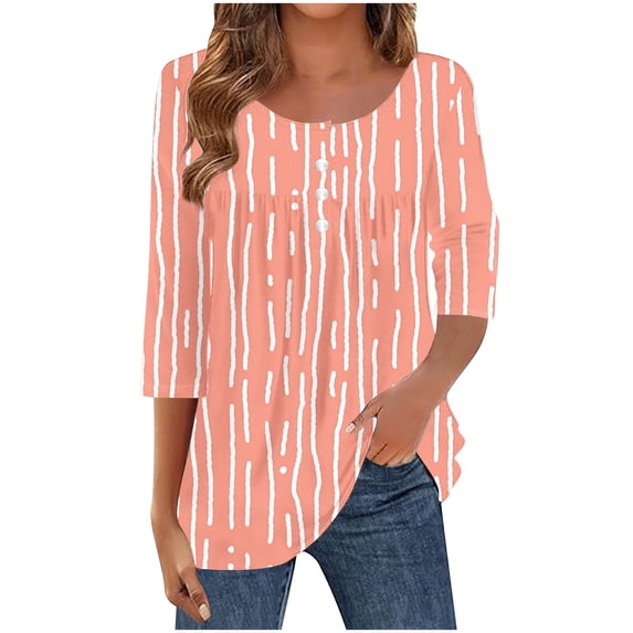 Yuanlook Womens Casual Tops,3/4 Length Sleeve Tunic Shirt Round Neck Side Basic Tees Wearring - Orange - M