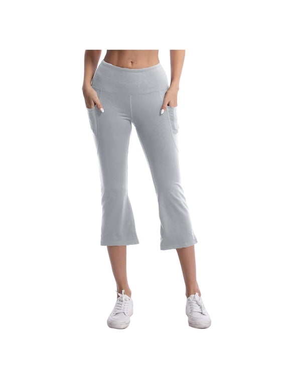 Womens High Waist Flare Capri Pants Yoga & Workout Active Trousers with Pockets Size S-XXXL