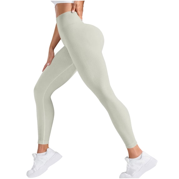 Yuanlook Womens High Waist Ribbed Leggings Butt Lifting Seamless Workout Trousers Size S-L
