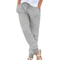 thumbnail image 1 of Yuanlook Womens High Waisted Cotton Linen Drawstring Jogger Pants Elastic Waist Casual Trousers with Pockets Size S-XXXL, 1 of 5