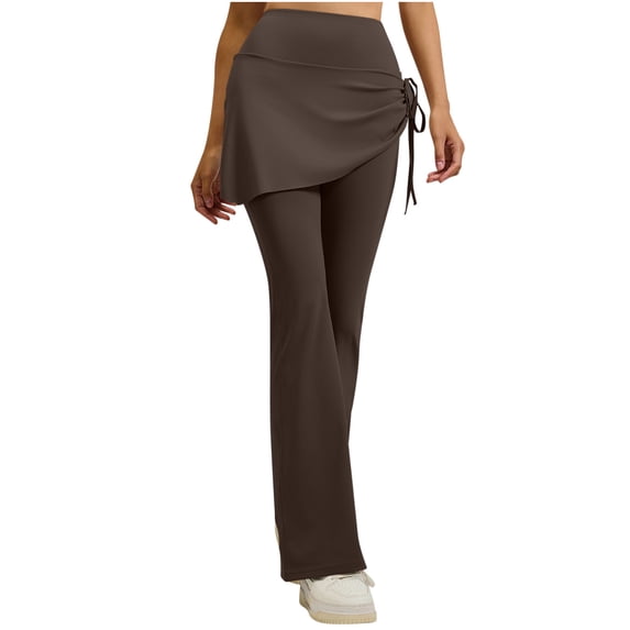 Yuanlook Womens High Waisted Flare Yoga Pants with Skirt Drawstring Stretchy Workout Leggings Size S-XXL