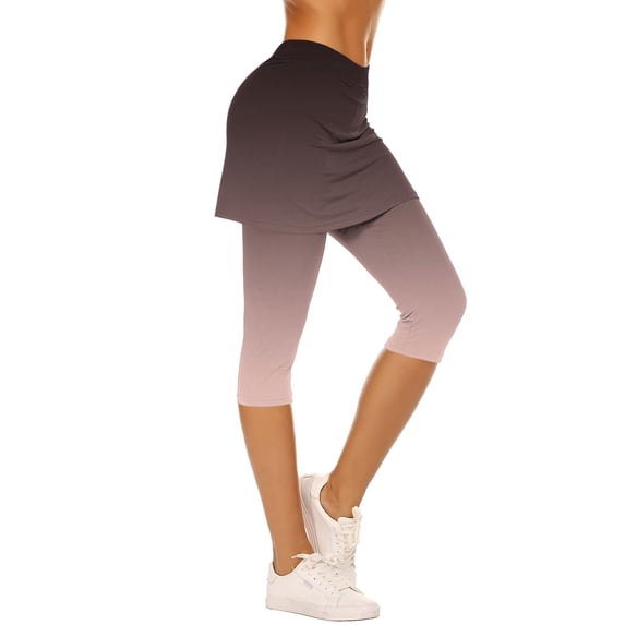 Yuanlook Womens Lightweight Gradient Skirted Leggings Breathable Capri Active & Casual Trousers Size S-XXL