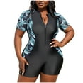 thumbnail image 1 of Yuanlook Womens One Piece Swimsuits Tummy Control Rash Guard Shorts Sleeve Bathing Suits with Zipper & Boyleg for Surfing Swimming,Black,XXXXL, 1 of 6