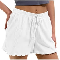 Yuanlook Womens Pajama Shorts,Soft Comfy Sleep Shorts Casual Elastic Waist Pj Short - White - L